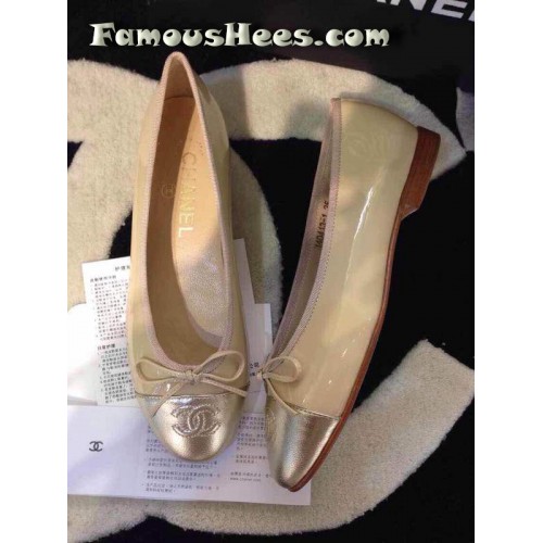 Flat classic beige and silver patent leather